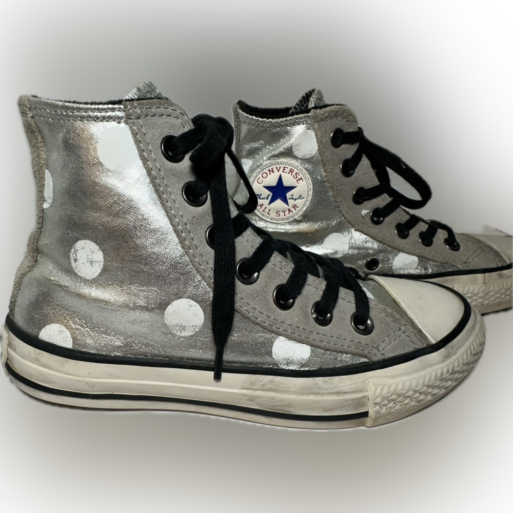 Converse Chuck Taylor High-Top Sneakers Metallic Silver Polka Dot Youth 3